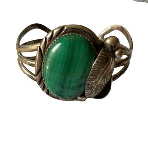 Vintage Native American Malachite Sterling Silver‎ Bracelet